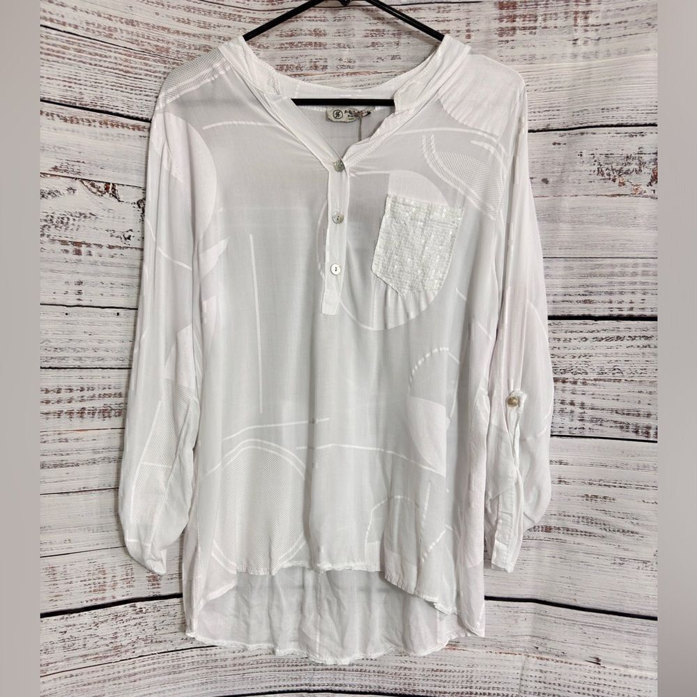 Femme Fatale Top womens Sz S popover made in Italy white sheer sequin Blouse New